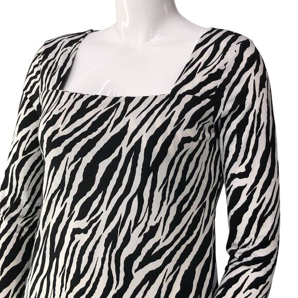 LEL Long Elegant Legs Womens Sz M Zebra Print Tunic Top Stretch Square Neck VTG - Picture 2 of 14